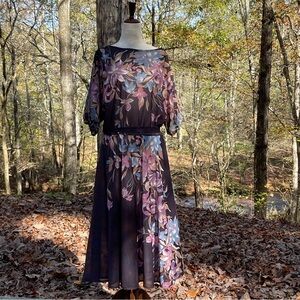 Vintage 70s Tropical Floral Sundress Retro Stripes Sheer Size Large